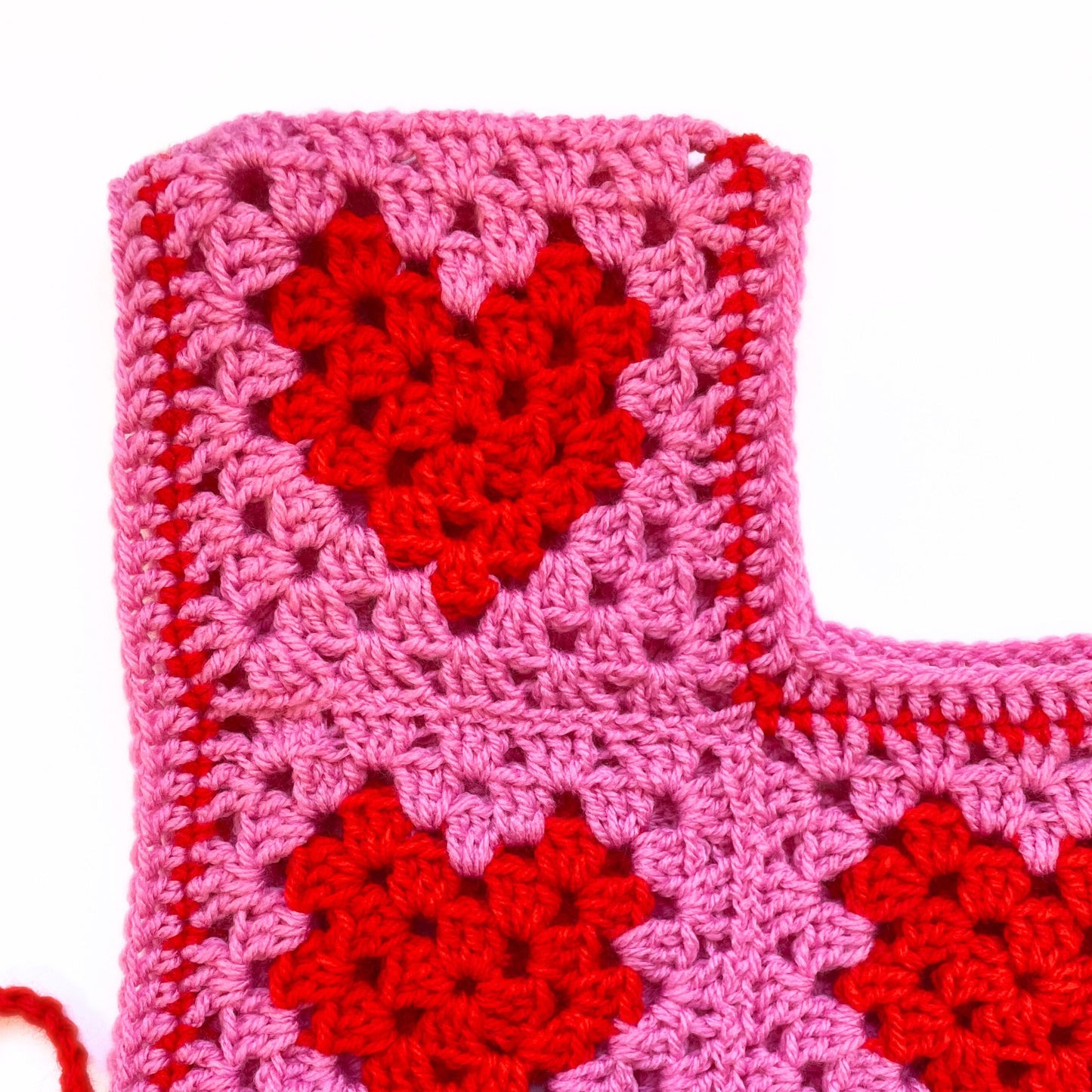 Handmade Red and Pink Love Heart Crochet Vest With Ties