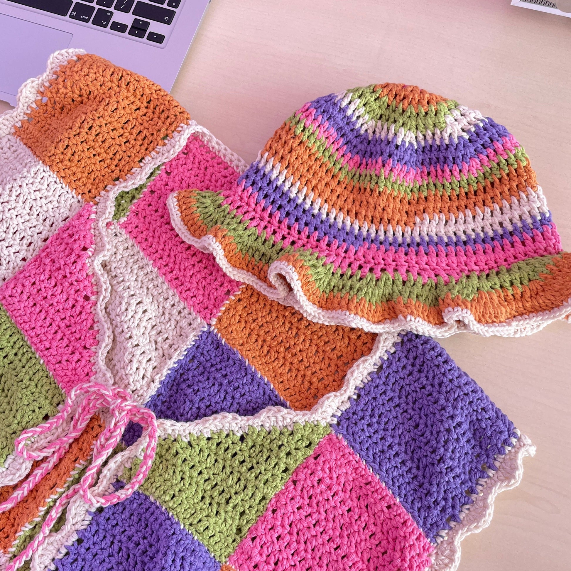 Crochet Striped Colourful Bucket Hat