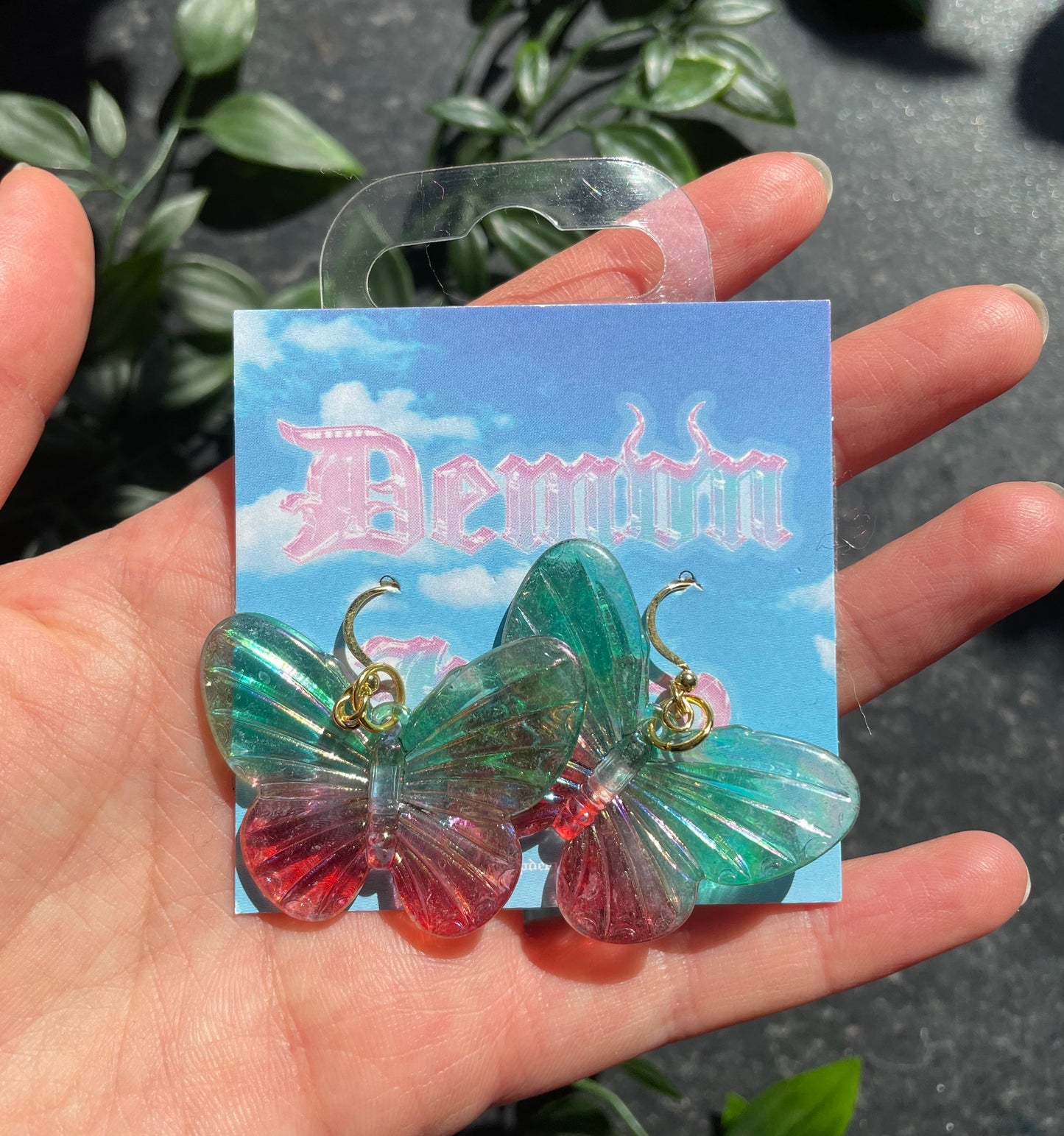 Iridescent Flutter Butterfly Earrings - Demon Kitty