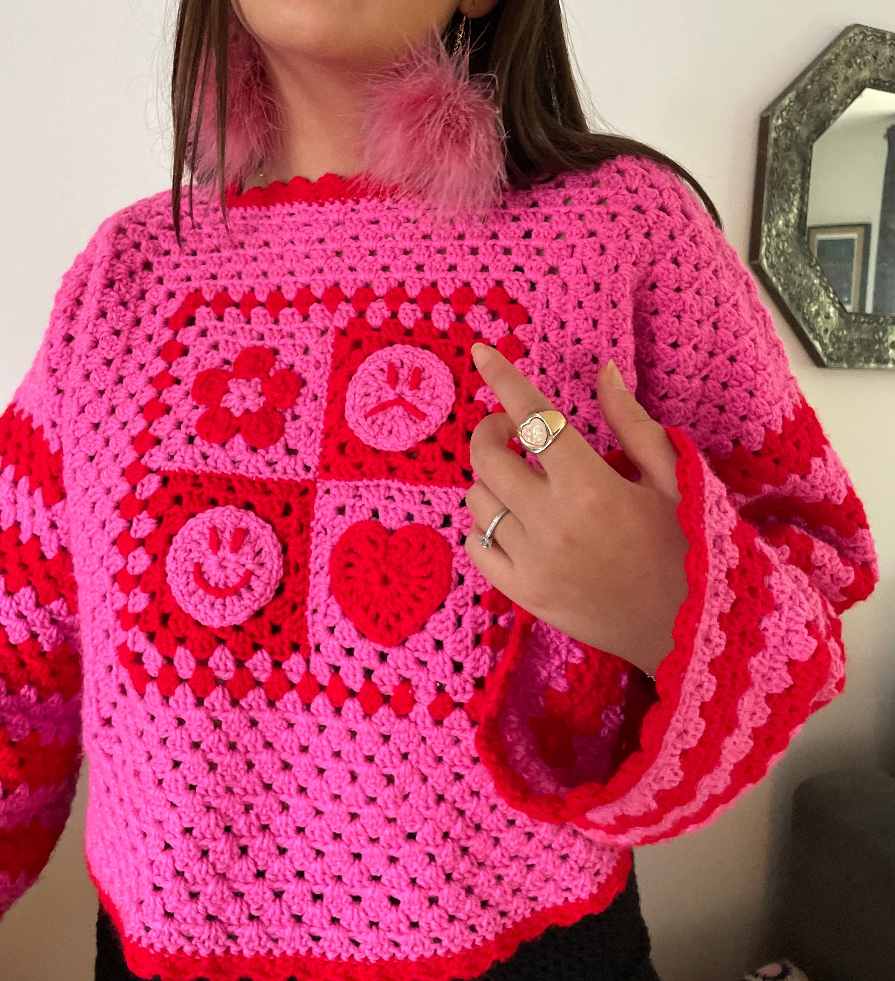 Pink crochet clearance jumper