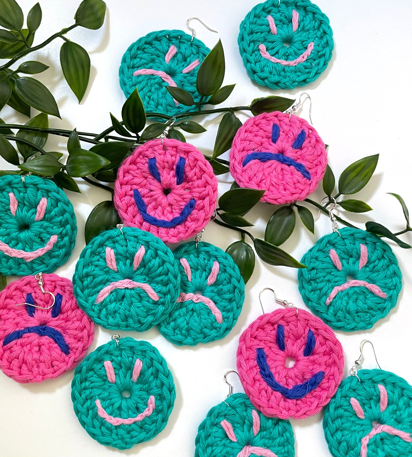 Mixed Emotions Happy/Sad Earrings - 100% Cotton Blue/Pink