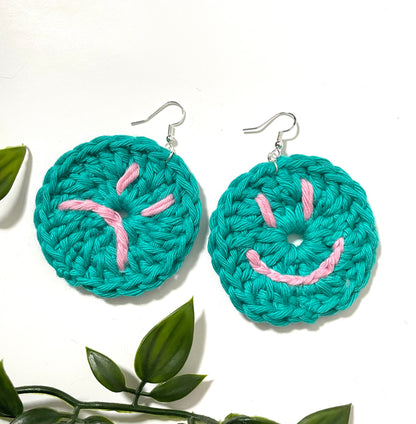 Mixed Emotions Happy/Sad Earrings - 100% Cotton Blue/Pink