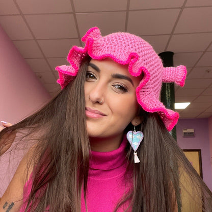 Pink crochet shrek hat