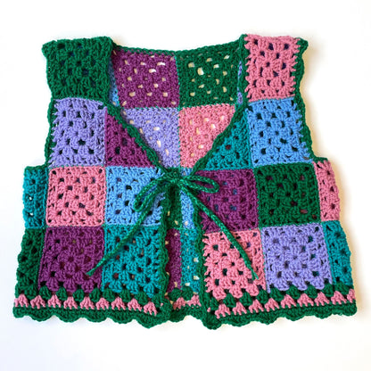 Patchwork Bottle Green Crochet Vest - Size S