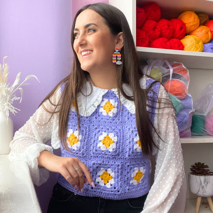 Patchwork Purple Daisy Crochet Vest - S/M