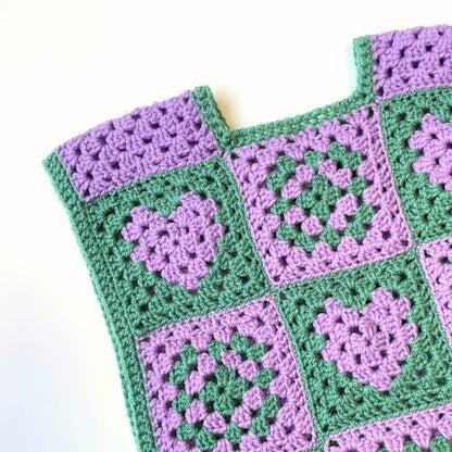 Patchwork Sage / Lilac Reversible Crochet Vest - S/M