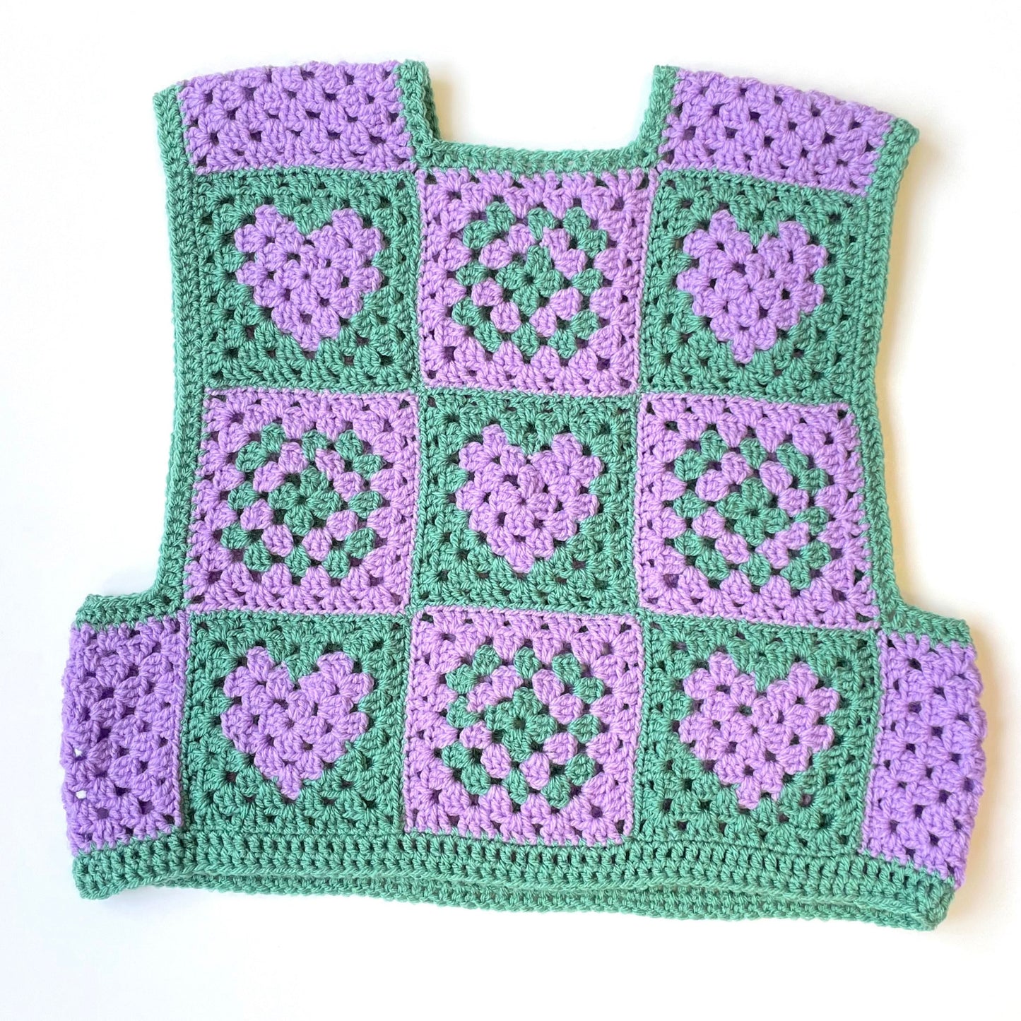 Patchwork Sage / Lilac Reversible Crochet Vest - S/M