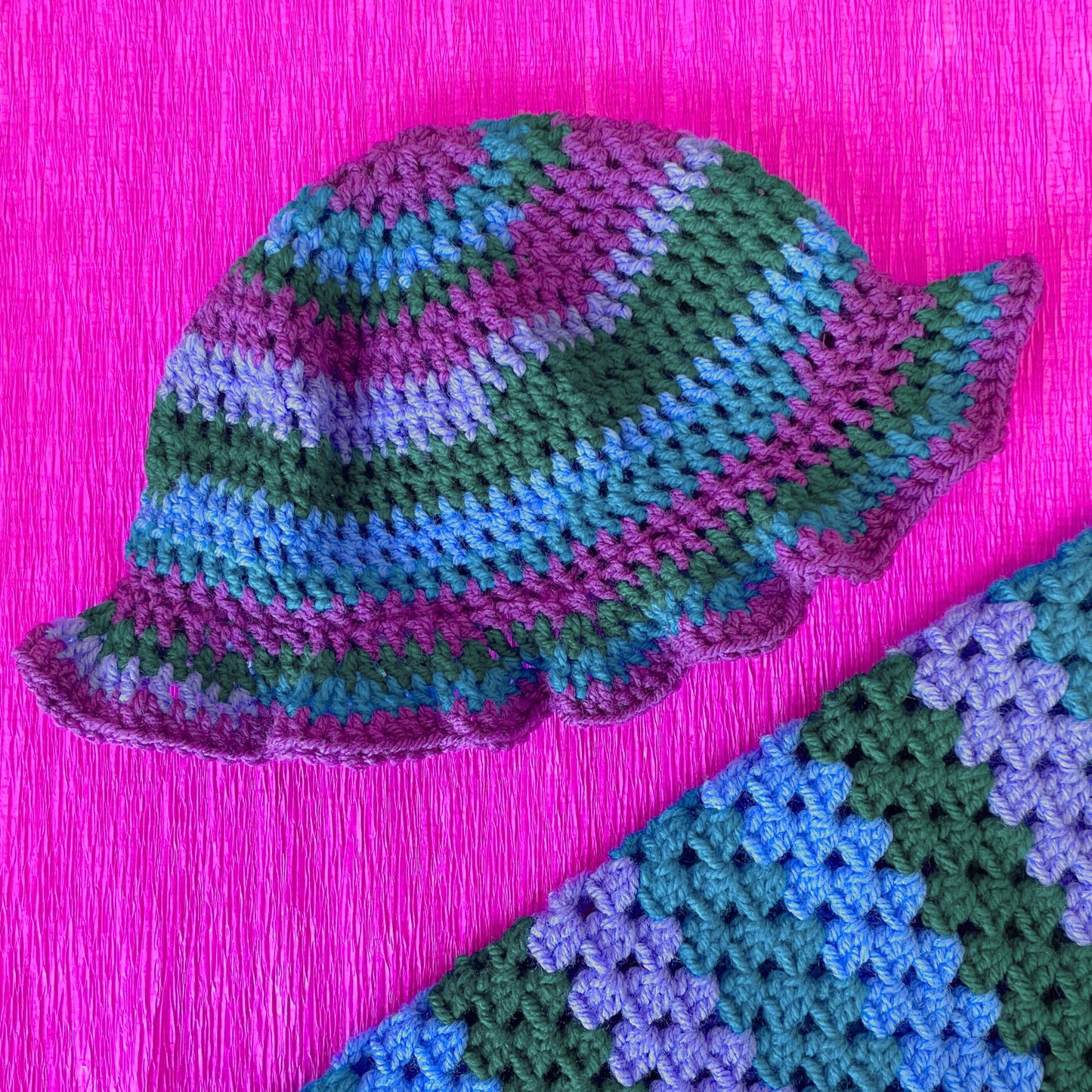 Purple Striped Colourful Crochet Buck Hat