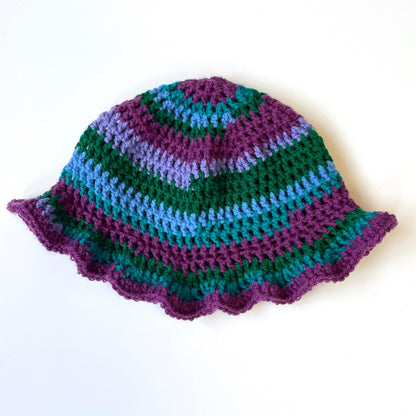 Purple Striped Colourful Crochet Buck Hat