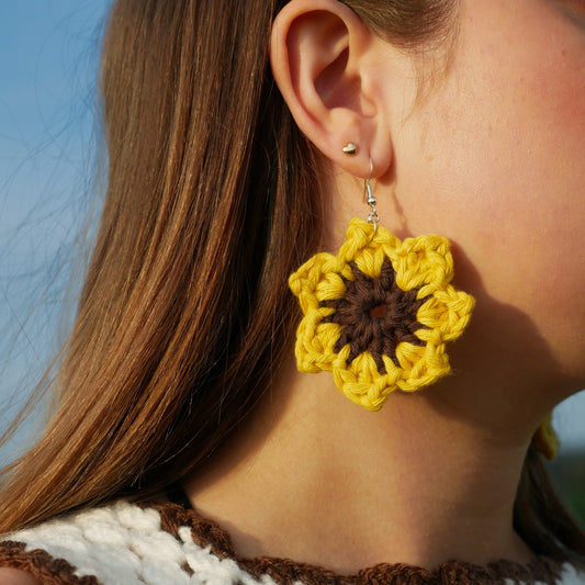 Handmade Sunflower Earrings Crochet Hooked By Lou 