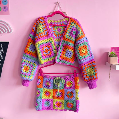 The Wendy Cardigan - Handmade Colourful Chunky Patchwork Crochet Cardigan