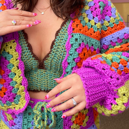 The Wendy Cardigan - Handmade Colourful Chunky Patchwork Crochet Cardigan