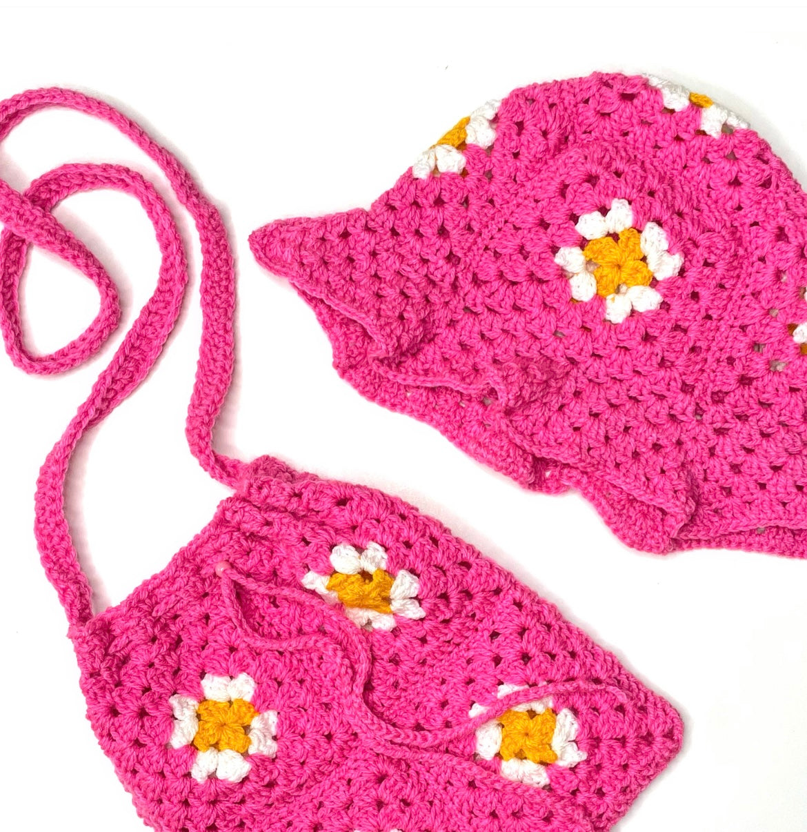 Pink Daisy Crochet Bucket Hat